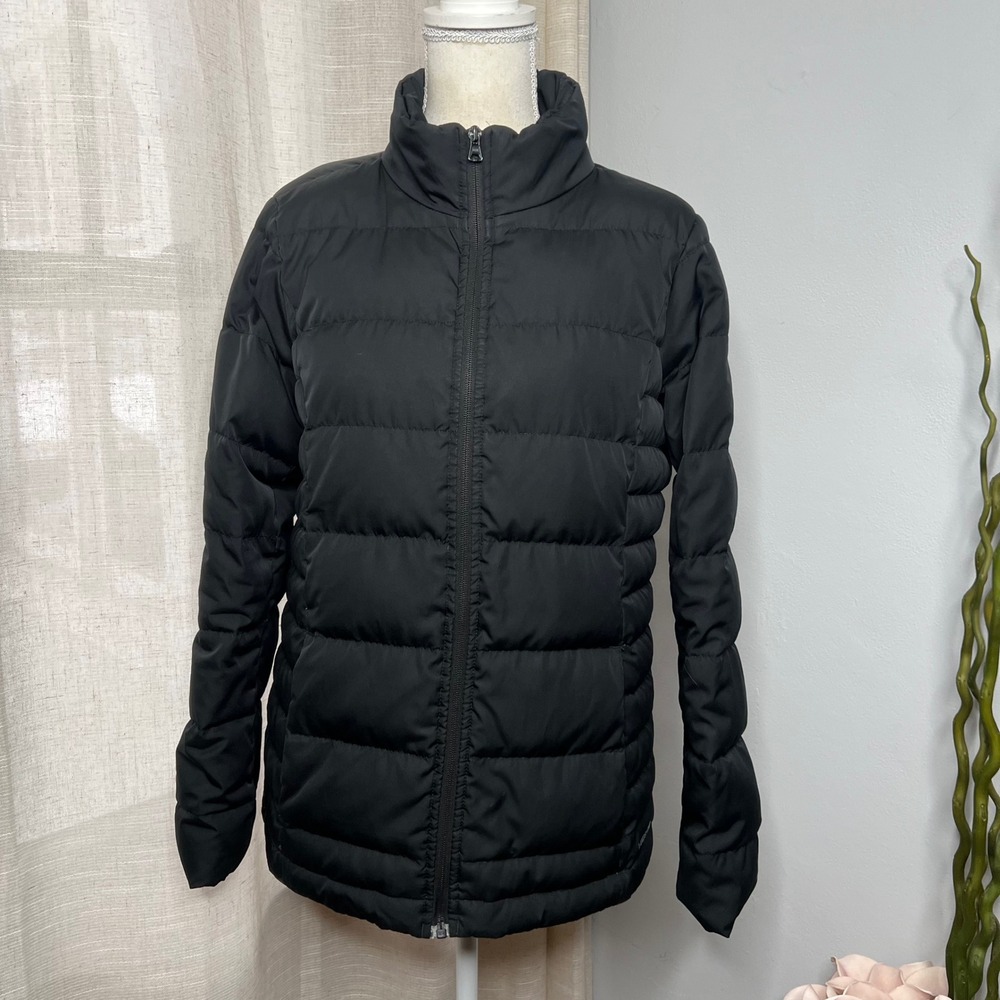 Lands' End 600 Down Fill‎ Puffer Jacket Black Full Zip Coat Women's Size Small